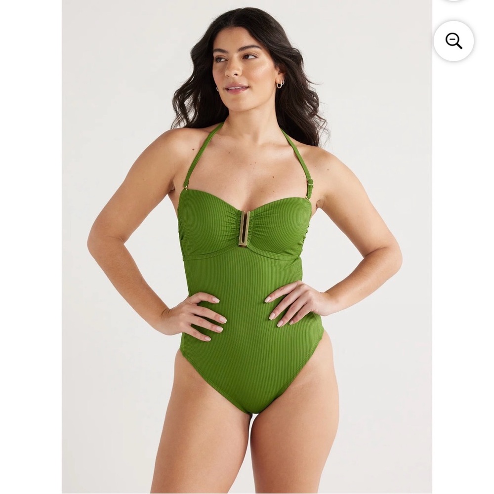 Rust Ribbed Strapless Swimsuit - Picture 5 of 6